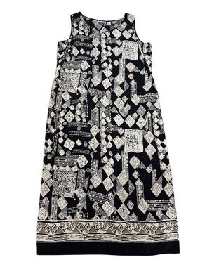JM Collection XL Sleeveless Maxi Dress Black Off White Abstract Geometric Print